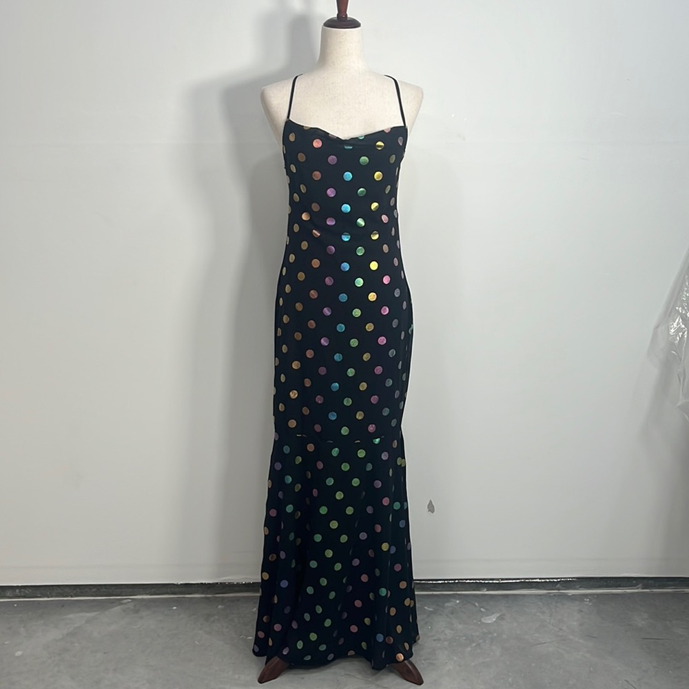 Nasty Gal Maxi Dress Multicolored Metallic Polka Dot Size 4 Lace Up